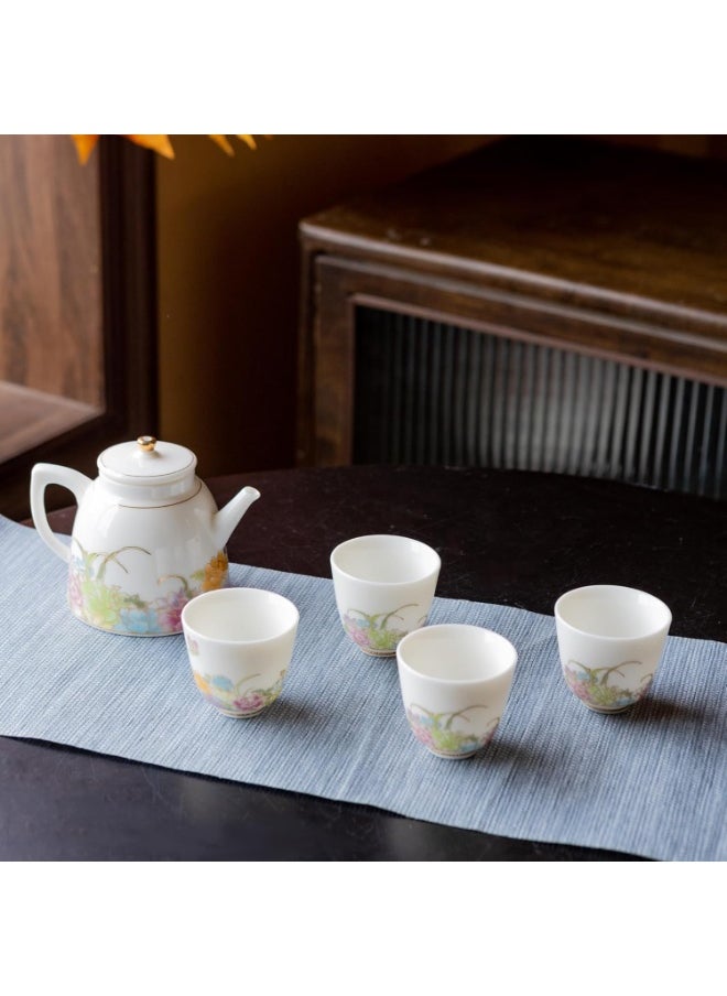 7-Piece Porcelain Tea Set with Floral Design - Includes Teapot and Cups, Gift Box, Microwave & Dishwasher Safe