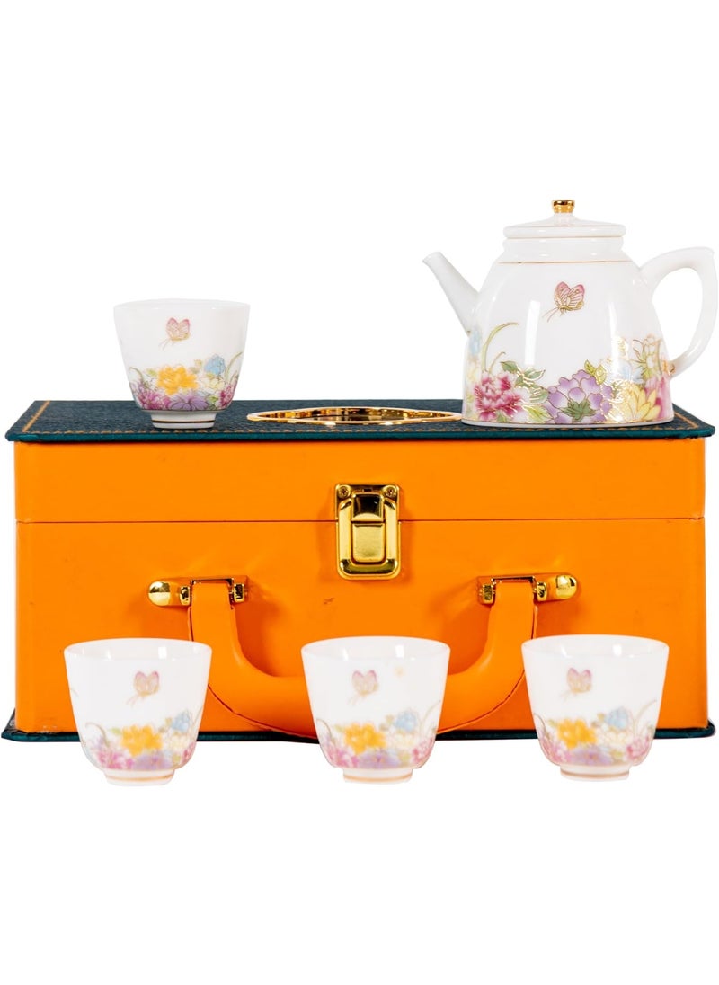 7-Piece Porcelain Tea Set with Floral Design - Includes Teapot and Cups, Gift Box, Microwave & Dishwasher Safe