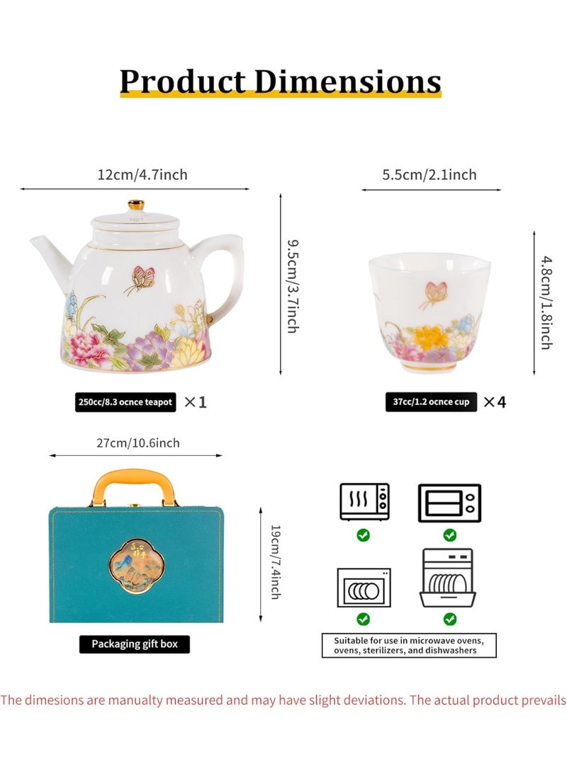7-Piece Porcelain Tea Set with Floral Design - Includes Teapot and Cups, Gift Box, Microwave & Dishwasher Safe