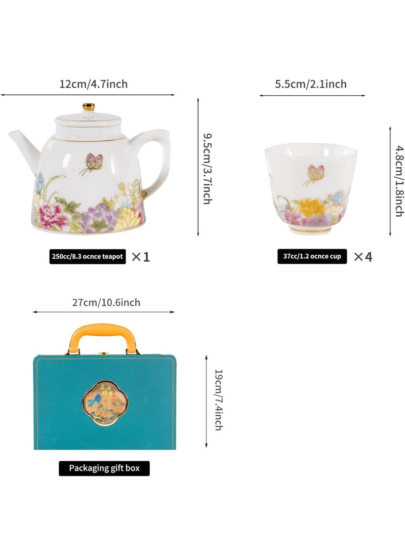 7-Piece Porcelain Tea Set with Floral Design - Includes Teapot and Cups, Gift Box, Microwave & Dishwasher Safe