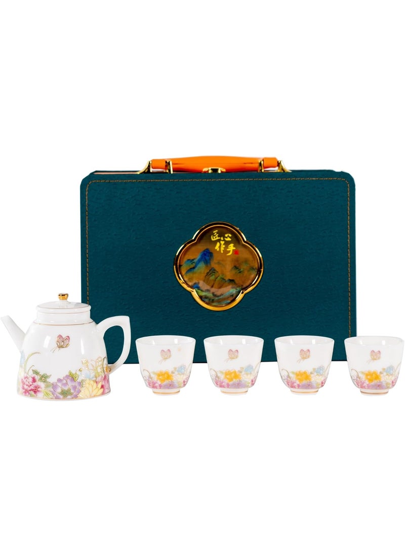 7-Piece Porcelain Tea Set with Floral Design - Includes Teapot and Cups, Gift Box, Microwave & Dishwasher Safe