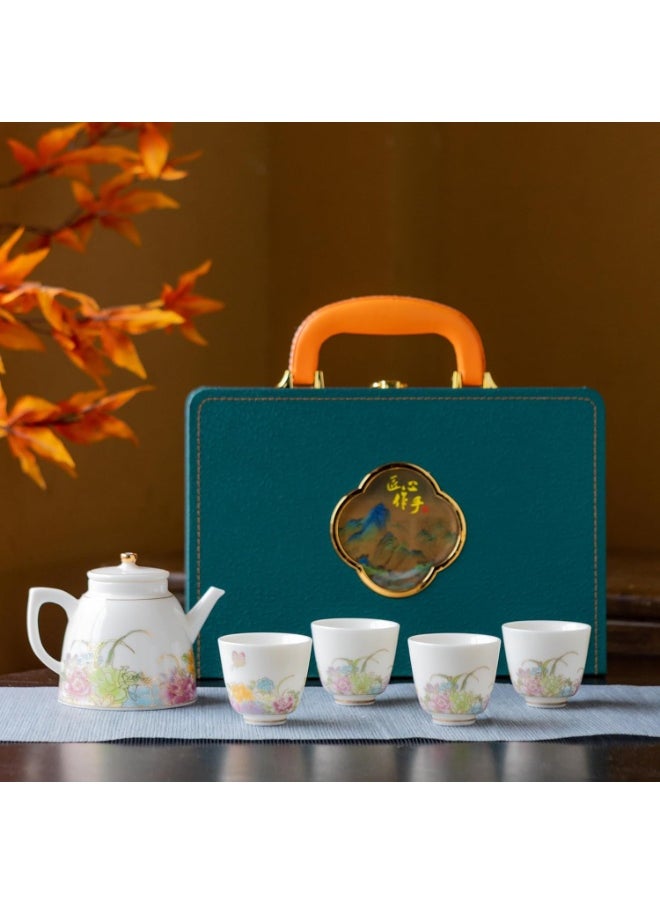 7-Piece Porcelain Tea Set with Floral Design - Includes Teapot and Cups, Gift Box, Microwave & Dishwasher Safe