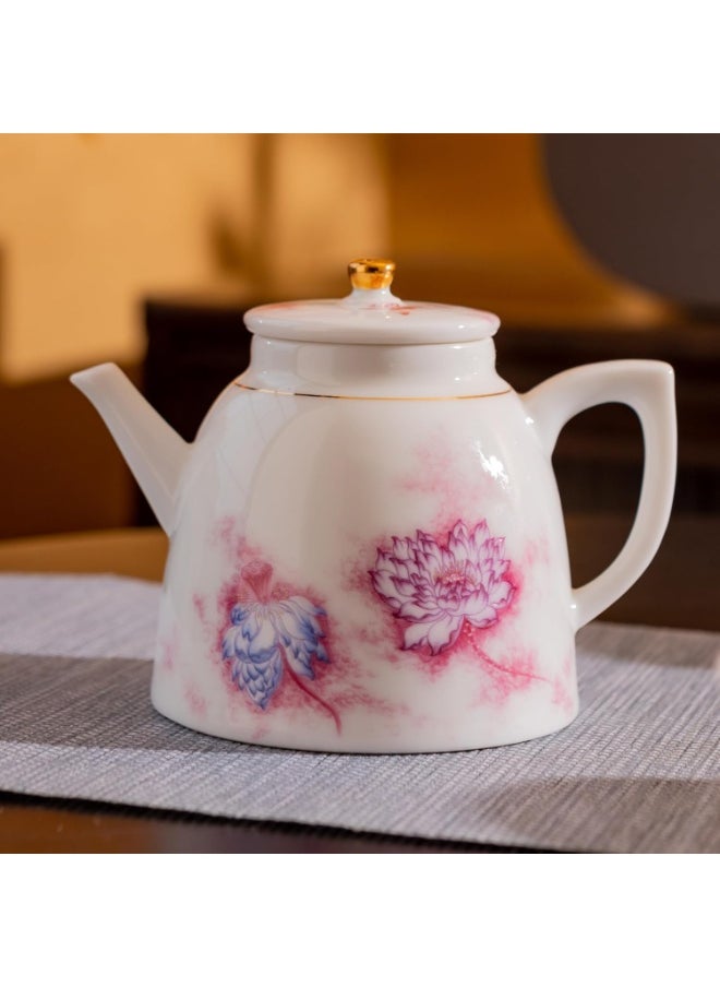 Elegant Porcelain Tea Set - Lotus Design, 7-Piece Set with Wooden Tray, Dishwasher & Microwave Safe, Ideal for Various Tea Types, Perfect for Gift and Daily Use