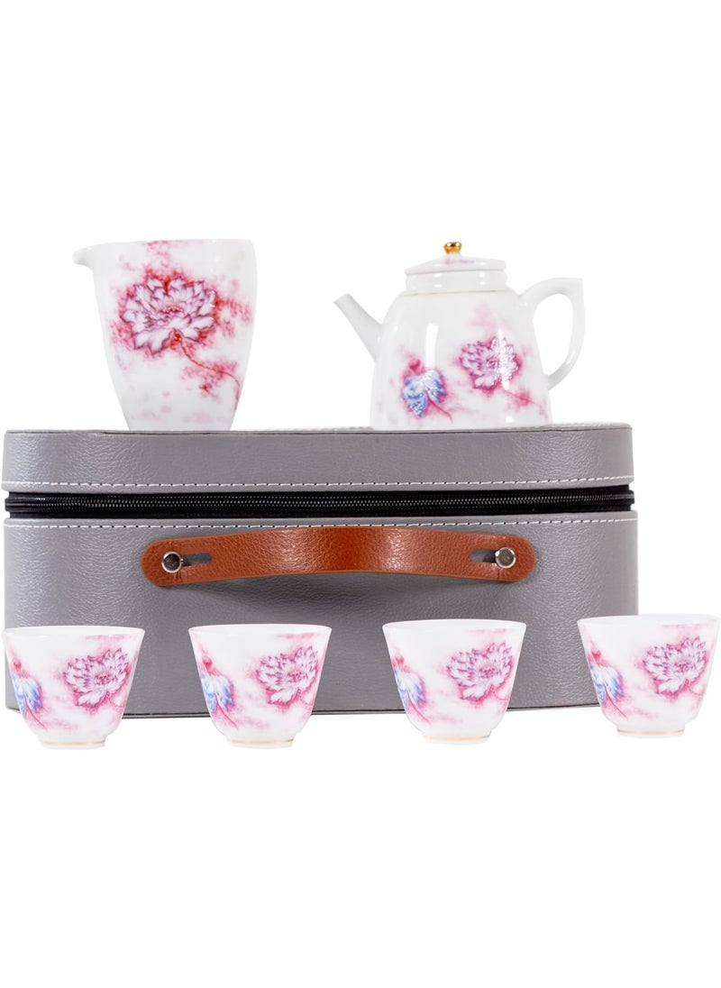 Elegant Porcelain Tea Set - Lotus Design, 7-Piece Set with Wooden Tray, Dishwasher & Microwave Safe, Ideal for Various Tea Types, Perfect for Gift and Daily Use