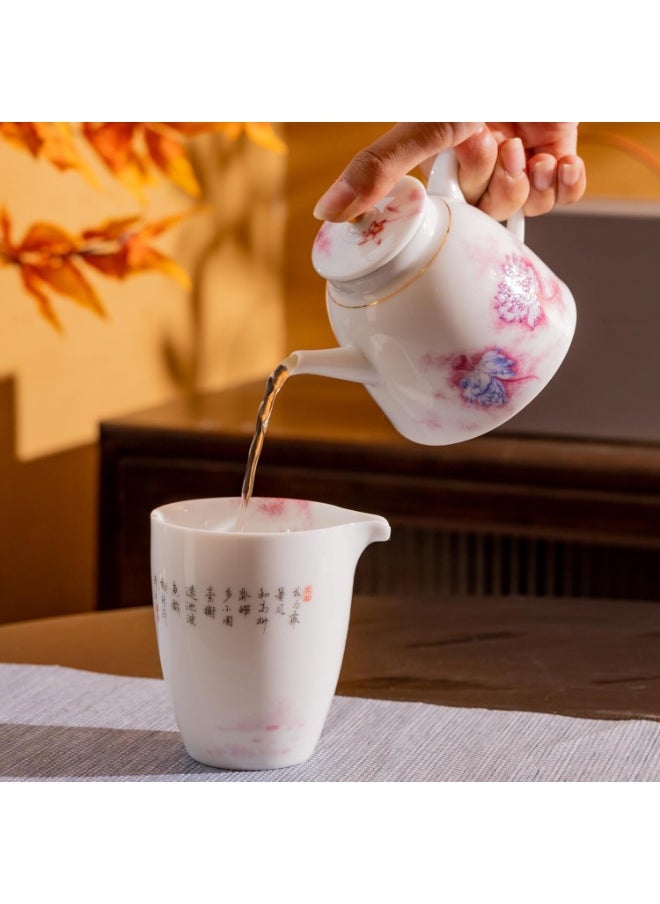 Elegant Porcelain Tea Set - Lotus Design, 7-Piece Set with Wooden Tray, Dishwasher & Microwave Safe, Ideal for Various Tea Types, Perfect for Gift and Daily Use