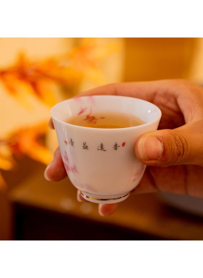 Elegant Porcelain Tea Set - Lotus Design, 7-Piece Set with Wooden Tray, Dishwasher & Microwave Safe, Ideal for Various Tea Types, Perfect for Gift and Daily Use