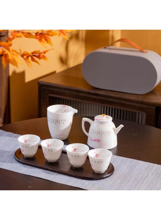 Elegant Porcelain Tea Set - Lotus Design, 7-Piece Set with Wooden Tray, Dishwasher & Microwave Safe, Ideal for Various Tea Types, Perfect for Gift and Daily Use