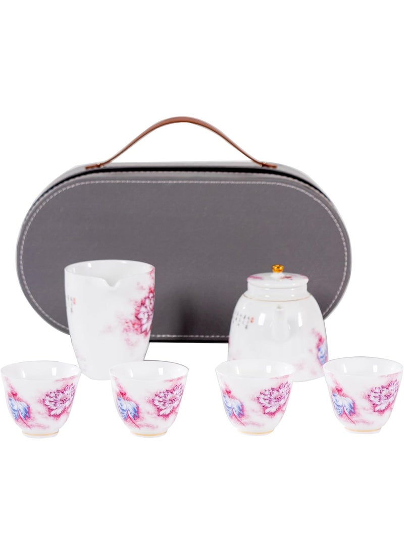 Elegant Porcelain Tea Set - Lotus Design, 7-Piece Set with Wooden Tray, Dishwasher & Microwave Safe, Ideal for Various Tea Types, Perfect for Gift and Daily Use