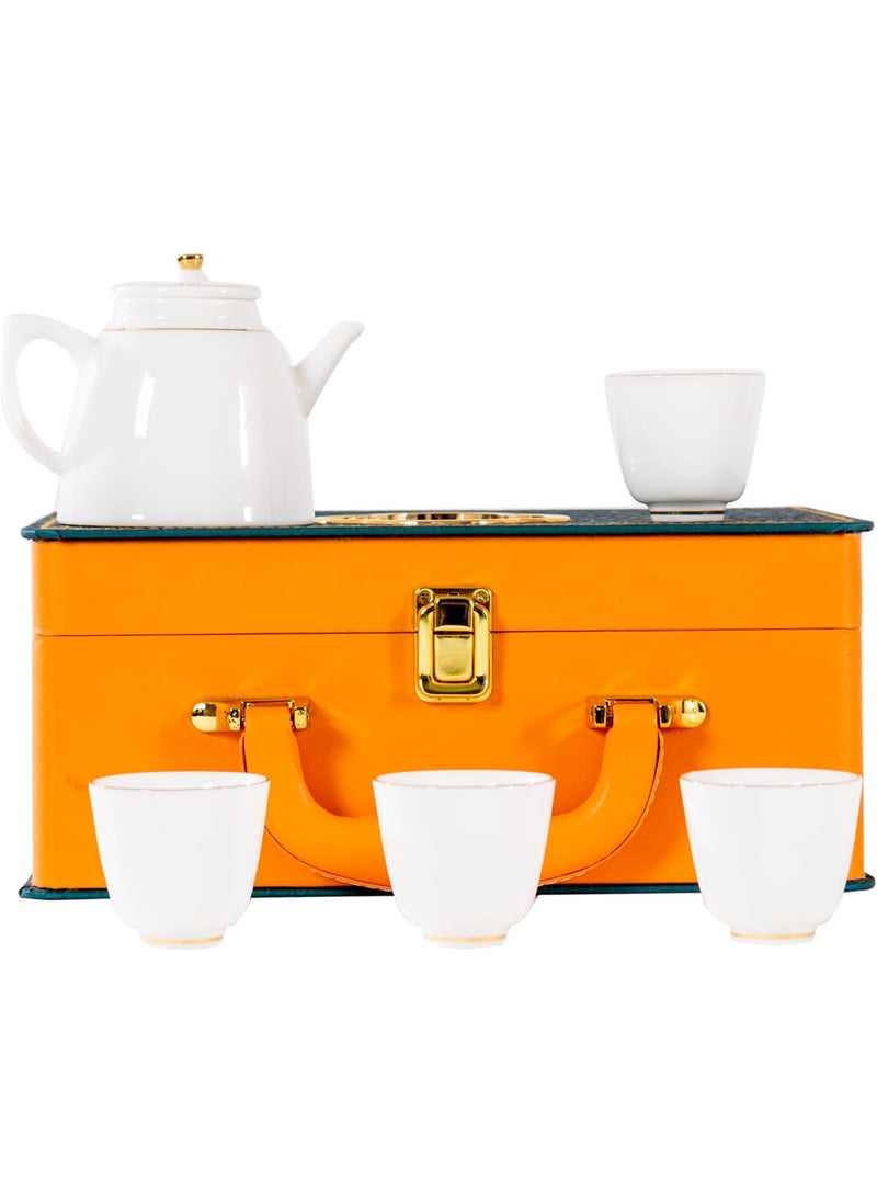 Luxury Ceramic Tea Set with Teapot (250cc/8.3 oz) and 4 Gold-Rimmed Cups (37cc/1.2 oz) – Elegant White Porcelain Gift Set in Premium Box – Microwave, Dishwasher, and Oven Safe