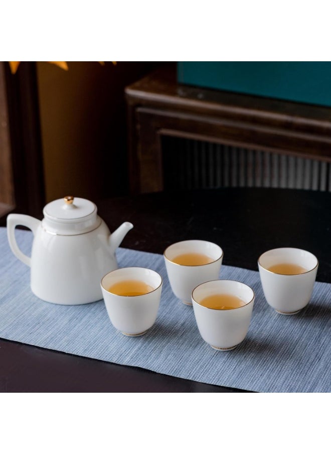 Luxury Ceramic Tea Set with Teapot (250cc/8.3 oz) and 4 Gold-Rimmed Cups (37cc/1.2 oz) – Elegant White Porcelain Gift Set in Premium Box – Microwave, Dishwasher, and Oven Safe