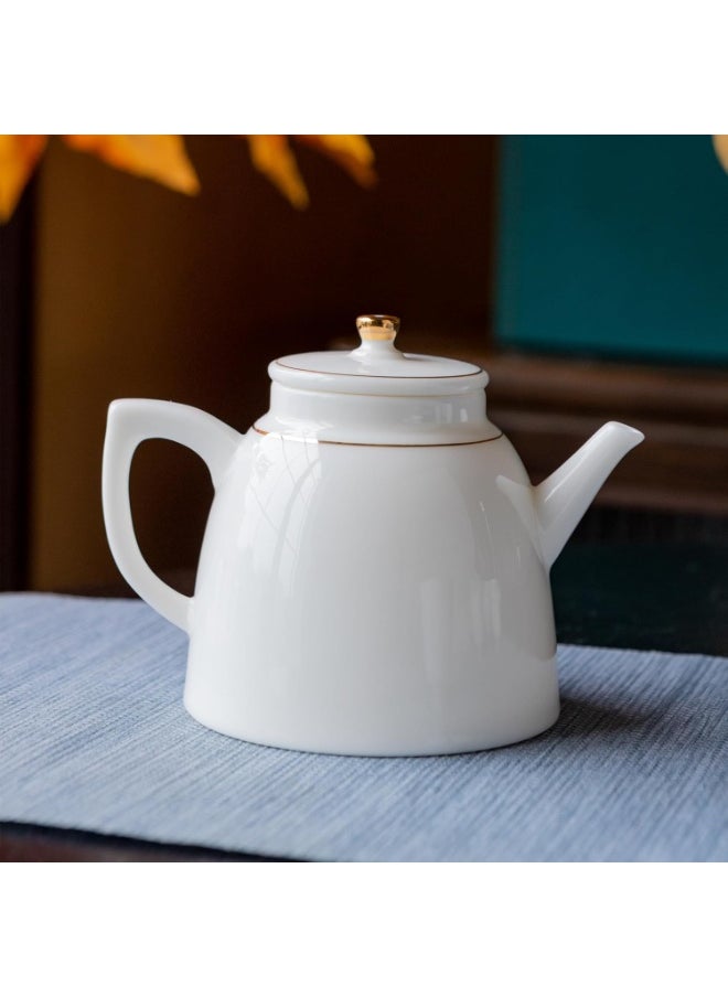 Luxury Ceramic Tea Set with Teapot (250cc/8.3 oz) and 4 Gold-Rimmed Cups (37cc/1.2 oz) – Elegant White Porcelain Gift Set in Premium Box – Microwave, Dishwasher, and Oven Safe
