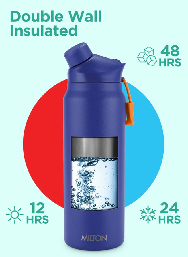 940ml Vacuum Insulated Water Bottle with Magnetic Straw Lid, Keeps Drinks 12 Hrs Hot & 24 Hrs Cold, 18/8 Stainless Steel, Double-Walled Flask with Inner Copper Coating for Sports - Turk Blue