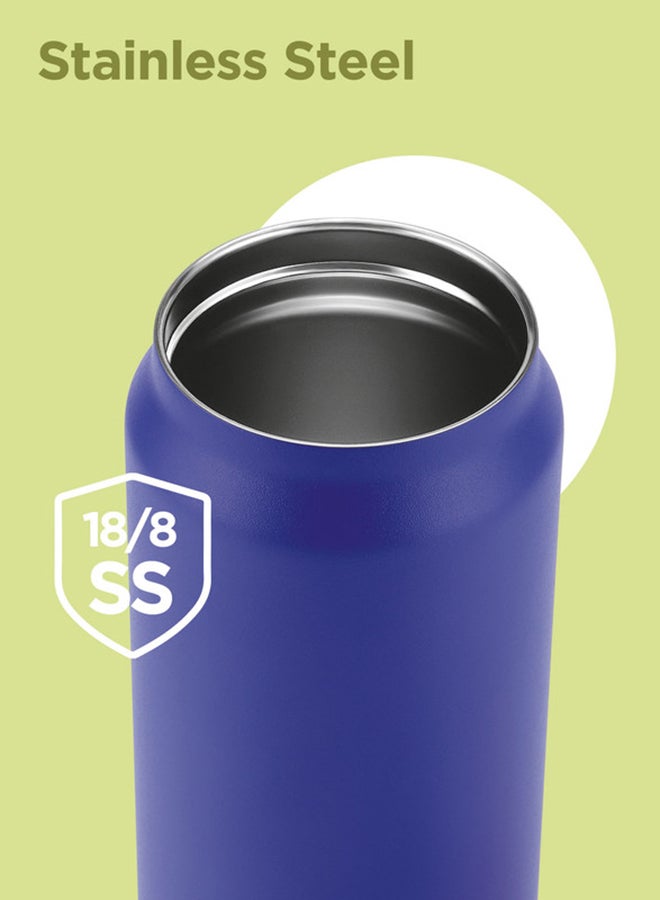 940ml Vacuum Insulated Water Bottle with Magnetic Straw Lid, Keeps Drinks 12 Hrs Hot & 24 Hrs Cold, 18/8 Stainless Steel, Double-Walled Flask with Inner Copper Coating for Sports - Turk Blue