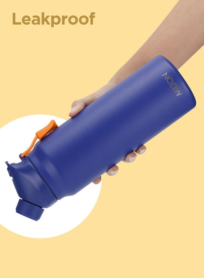 940ml Vacuum Insulated Water Bottle with Magnetic Straw Lid, Keeps Drinks 12 Hrs Hot & 24 Hrs Cold, 18/8 Stainless Steel, Double-Walled Flask with Inner Copper Coating for Sports - Turk Blue