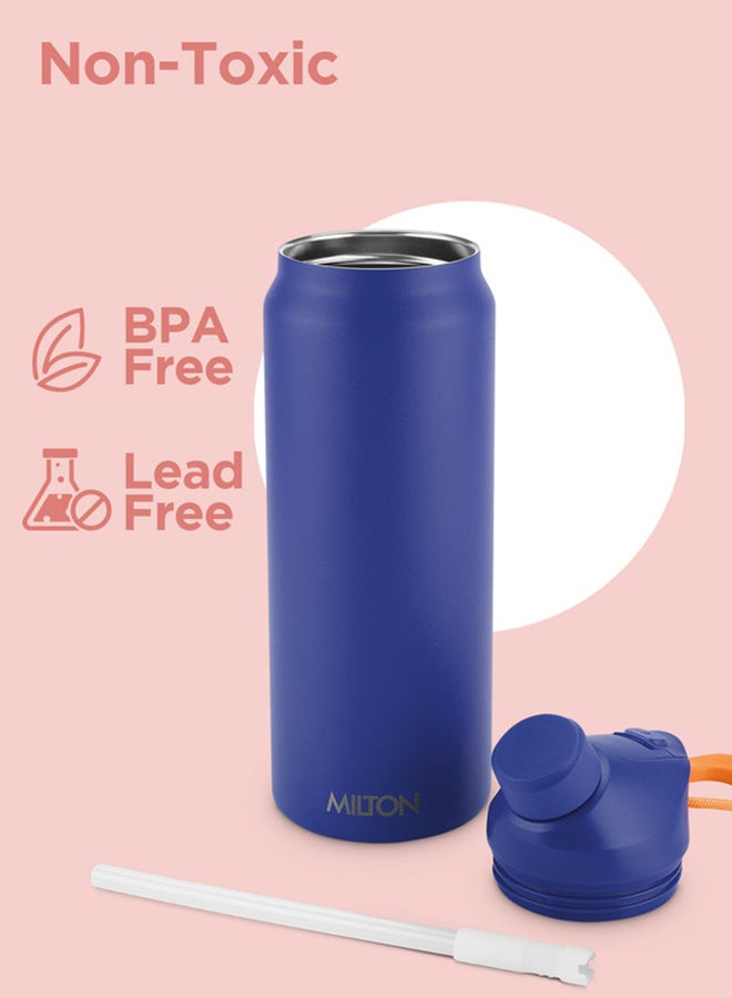 940ml Vacuum Insulated Water Bottle with Magnetic Straw Lid, Keeps Drinks 12 Hrs Hot & 24 Hrs Cold, 18/8 Stainless Steel, Double-Walled Flask with Inner Copper Coating for Sports - Turk Blue