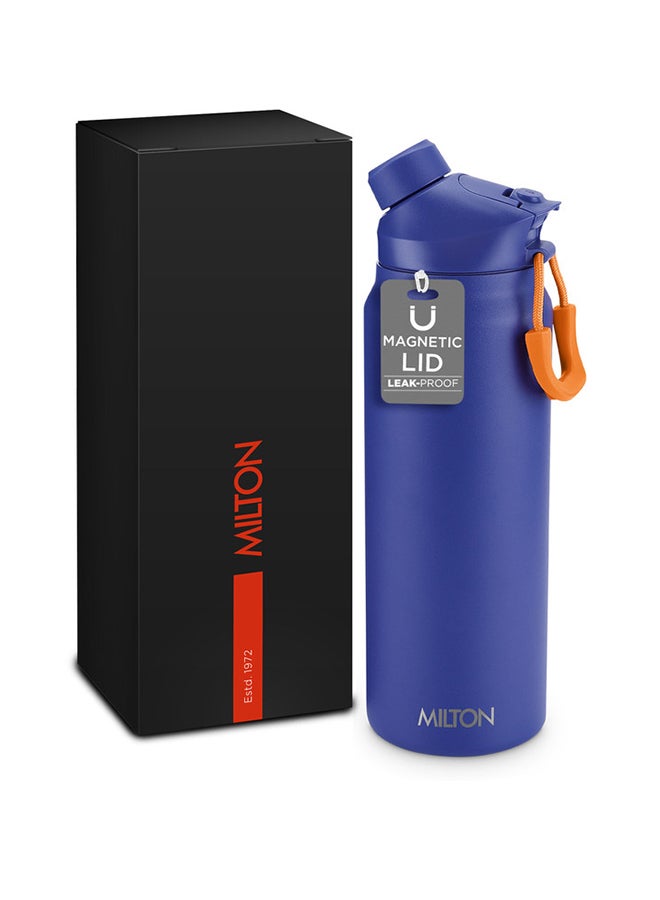940ml Vacuum Insulated Water Bottle with Magnetic Straw Lid, Keeps Drinks 12 Hrs Hot & 24 Hrs Cold, 18/8 Stainless Steel, Double-Walled Flask with Inner Copper Coating for Sports - Turk Blue