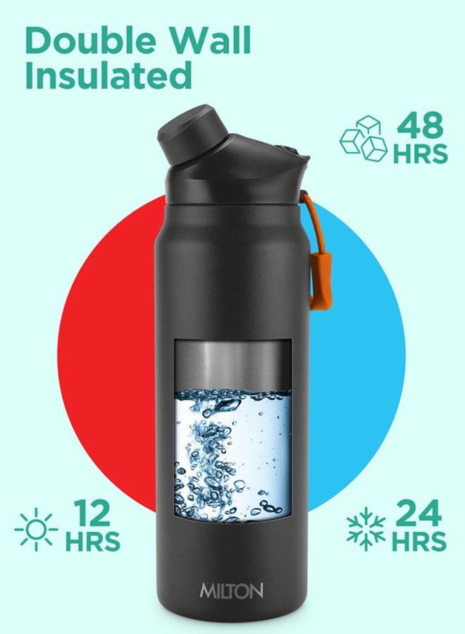 940ml Vacuum Insulated Water Bottle with Magnetic Straw Lid, Keeps Drinks 12 Hrs Hot & 24 Hrs Cold, 18/8 Stainless Steel, Double-Walled Flask with Inner Copper Coating for Sports - Turk Black