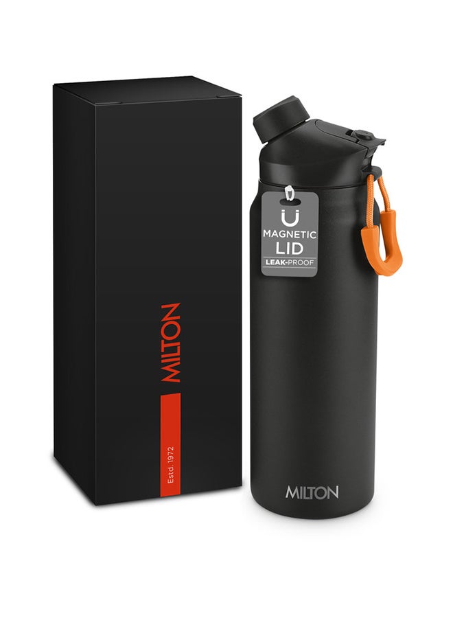 940ml Vacuum Insulated Water Bottle with Magnetic Straw Lid, Keeps Drinks 12 Hrs Hot & 24 Hrs Cold, 18/8 Stainless Steel, Double-Walled Flask with Inner Copper Coating for Sports - Turk Black