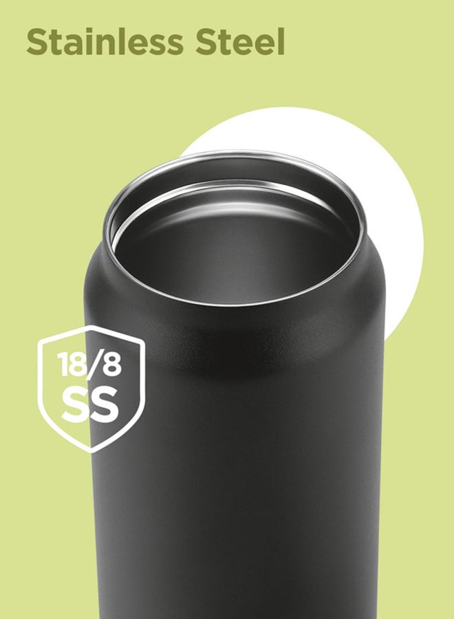 940ml Vacuum Insulated Water Bottle with Magnetic Straw Lid, Keeps Drinks 12 Hrs Hot & 24 Hrs Cold, 18/8 Stainless Steel, Double-Walled Flask with Inner Copper Coating for Sports - Turk Black