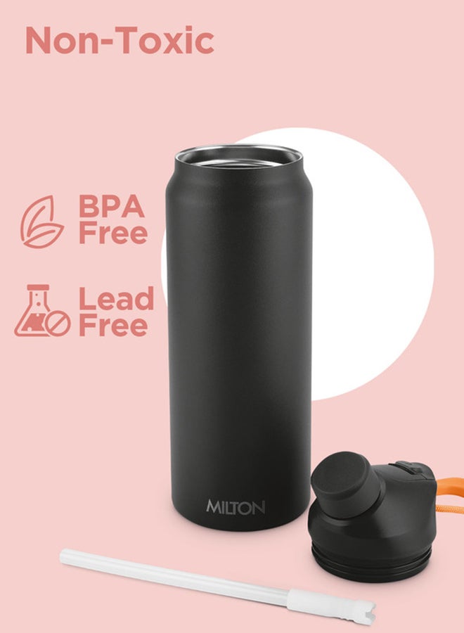 940ml Vacuum Insulated Water Bottle with Magnetic Straw Lid, Keeps Drinks 12 Hrs Hot & 24 Hrs Cold, 18/8 Stainless Steel, Double-Walled Flask with Inner Copper Coating for Sports - Turk Black