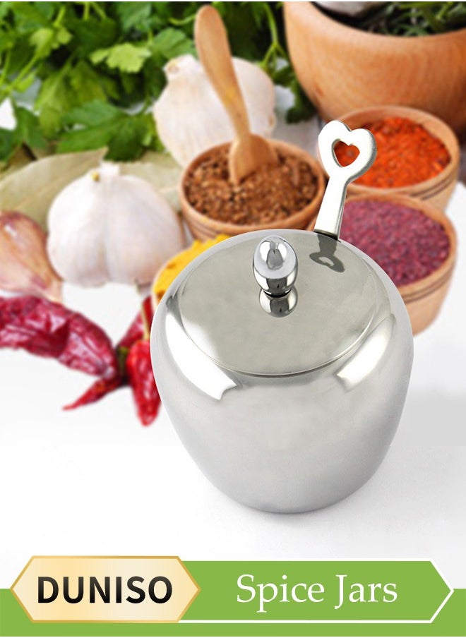 Stainless Steel Spice Jar, Multifunctional Seasoning Box, Food Storage Container, Equipped With Spoon And Lid, High Temperature Resistance, Rust Prevention, Suitable For Storing Salt, Sugar, Spices,250ml