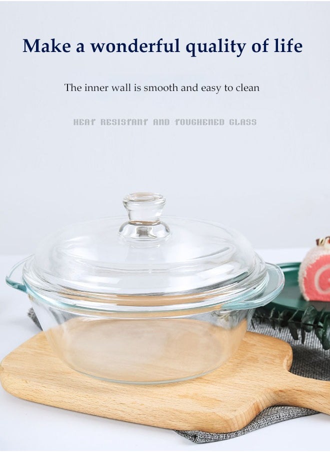 Clear Glass Cooking Pot, Covered Glass Stew Pot, With Two Diamond Bowls, Heat Resistant, Easy To Clean, Suitable For Pasta, Soup, Milk
