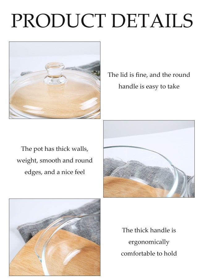 Clear Glass Cooking Pot, Covered Glass Stew Pot, With Two Diamond Bowls, Heat Resistant, Easy To Clean, Suitable For Pasta, Soup, Milk