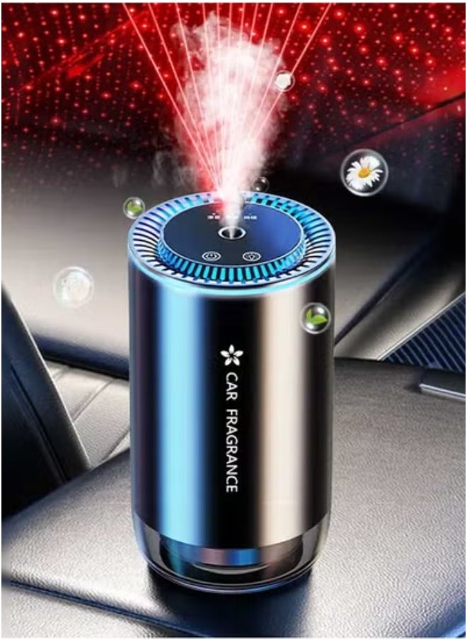 Smart Car Air Freshener Diffuser with Starry Sky Projection – Rechargeable Auto Aroma Diffuser with Cologne Scented Perfume Oil, Intelligent Motion Sensor, Auto On/Off, Silent Operation, Compact for All Vehicles