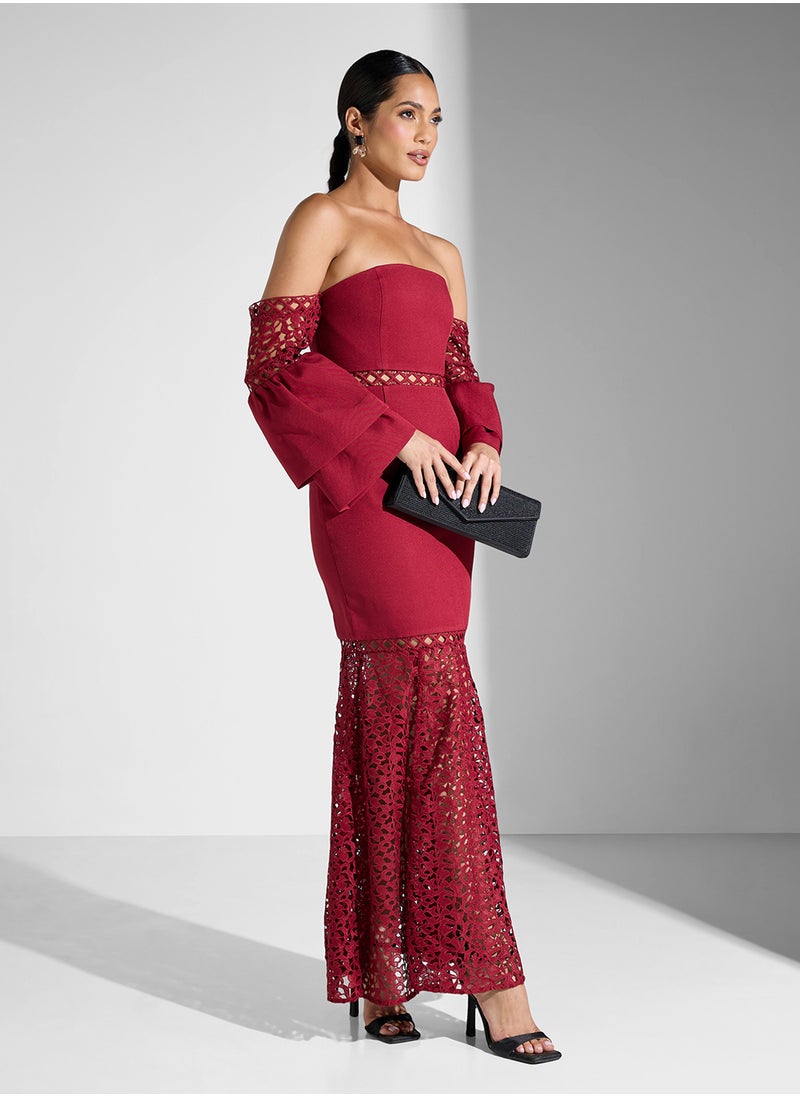 Lace Detail Bardot Dress
