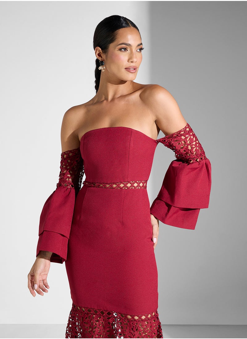 Lace Detail Bardot Dress