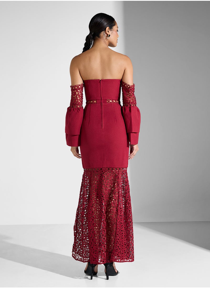 Lace Detail Bardot Dress