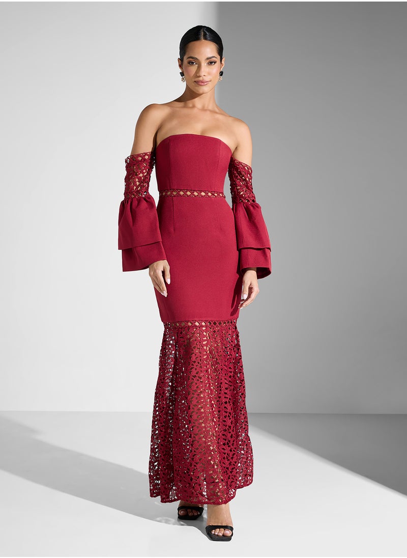 Lace Detail Bardot Dress