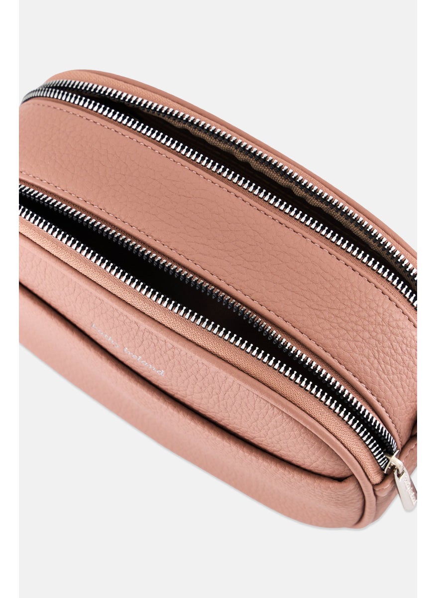 Women Brand Logo Leather Crossbody Bag, Dusty Rose