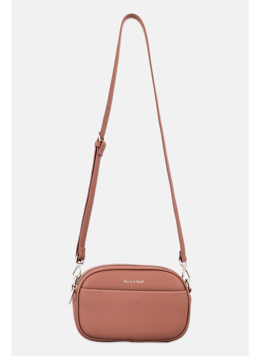 Women Brand Logo Leather Crossbody Bag, Dusty Rose