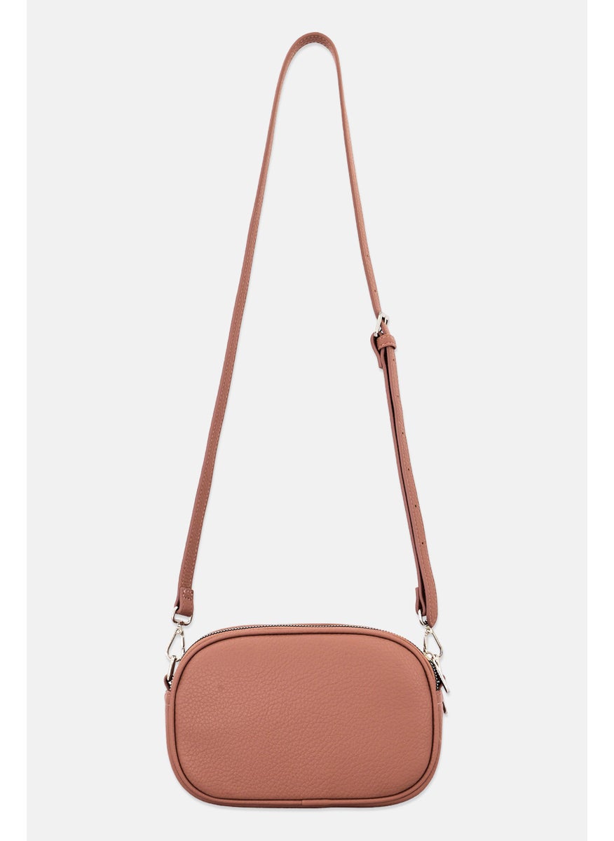 Women Brand Logo Leather Crossbody Bag, Dusty Rose