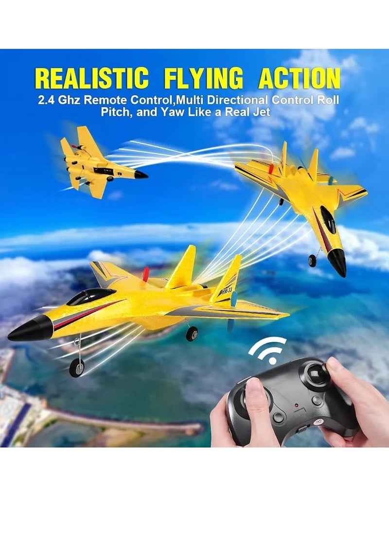 RC Airplane H-W 33 – 2 Channel Remote Control Foam Plane for Kids 12+ & Adults | Beginner-Friendly RC Aircraft Toy with 3 Batteries – Easy to Fly (Yellow)