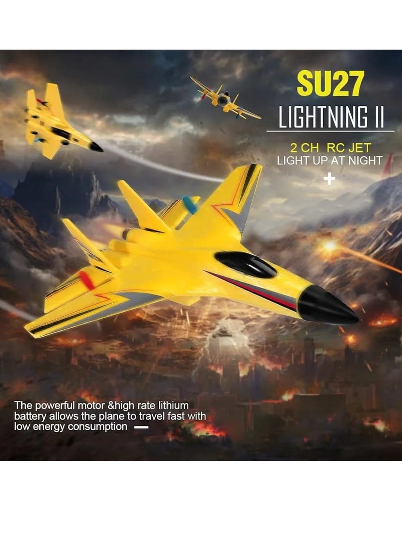 RC Airplane H-W 33 – 2 Channel Remote Control Foam Plane for Kids 12+ & Adults | Beginner-Friendly RC Aircraft Toy with 3 Batteries – Easy to Fly (Yellow)
