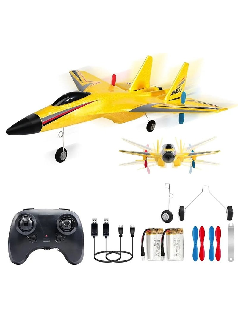 RC Airplane H-W 33 – 2 Channel Remote Control Foam Plane for Kids 12+ & Adults | Beginner-Friendly RC Aircraft Toy with 3 Batteries – Easy to Fly (Yellow)