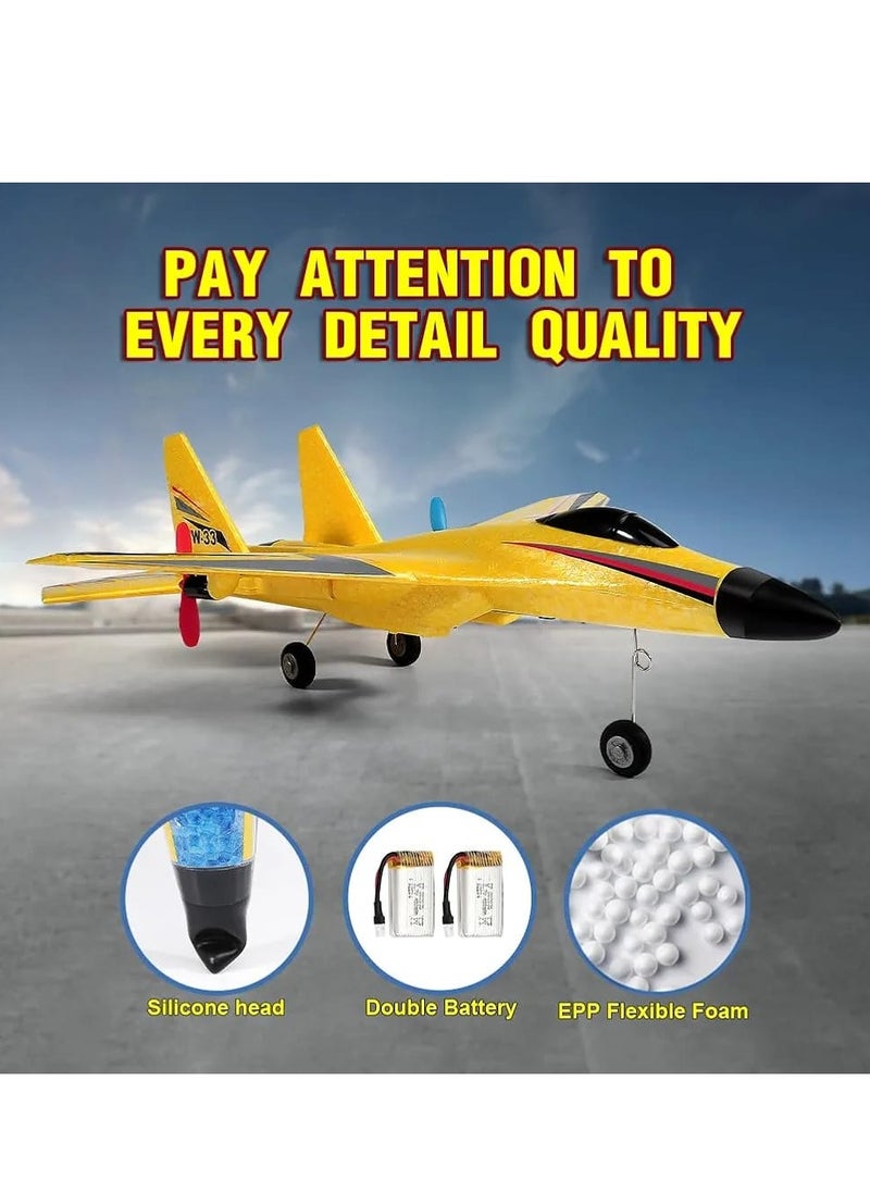RC Airplane H-W 33 – 2 Channel Remote Control Foam Plane for Kids 12+ & Adults | Beginner-Friendly RC Aircraft Toy with 3 Batteries – Easy to Fly (Yellow)