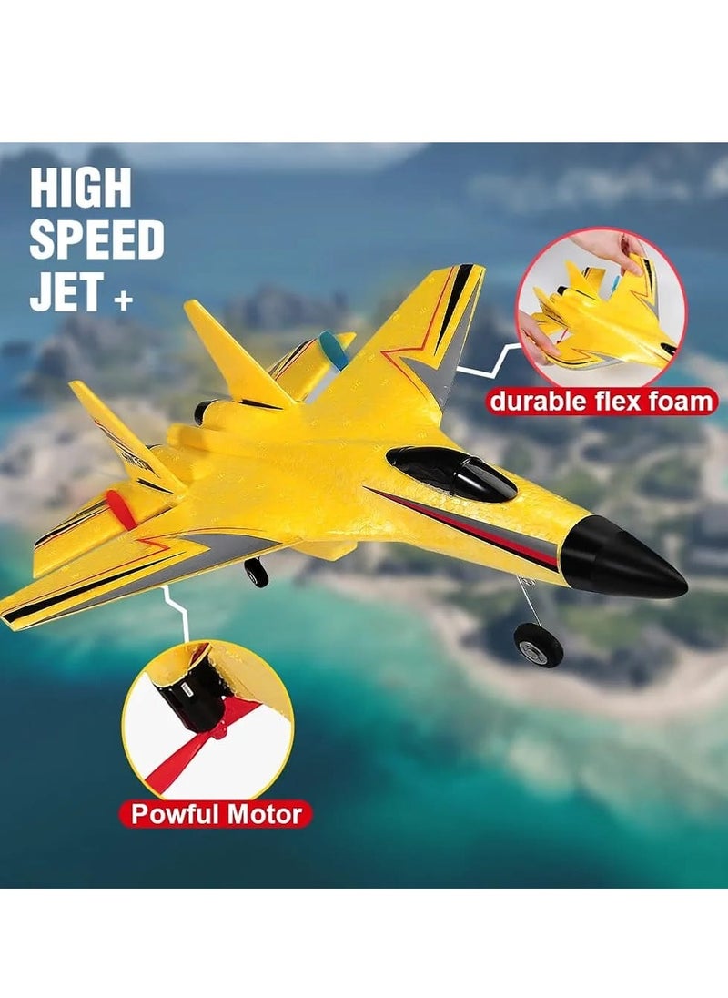 RC Airplane H-W 33 – 2 Channel Remote Control Foam Plane for Kids 12+ & Adults | Beginner-Friendly RC Aircraft Toy with 3 Batteries – Easy to Fly (Yellow)