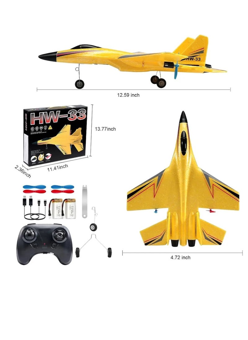 RC Airplane H-W 33 – 2 Channel Remote Control Foam Plane for Kids 12+ & Adults | Beginner-Friendly RC Aircraft Toy with 3 Batteries – Easy to Fly (Yellow)