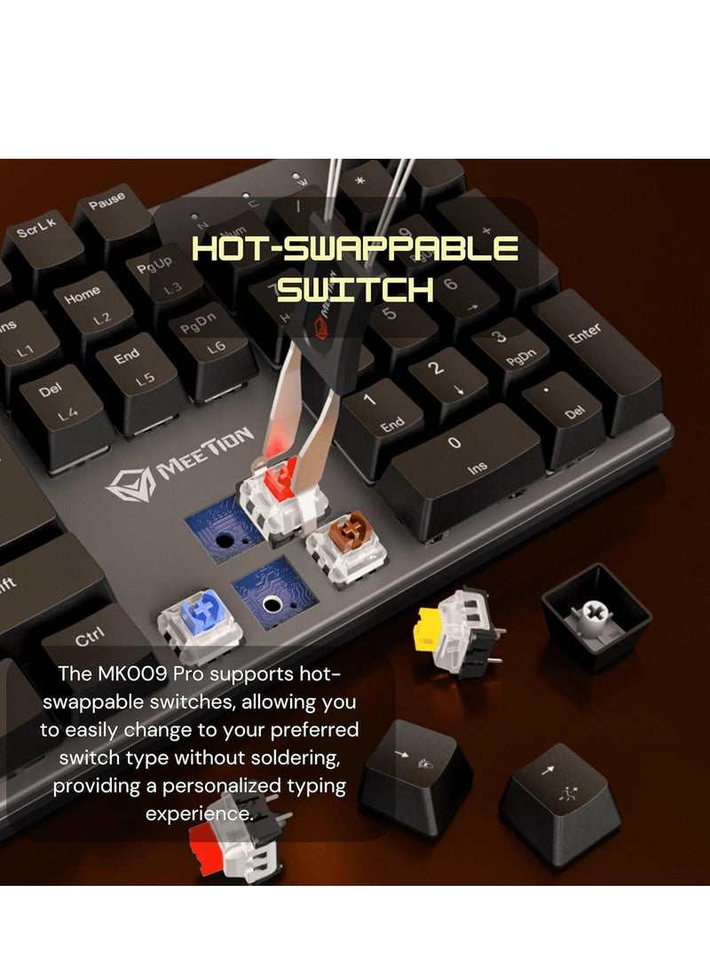 Meetion MK009 Pro Hot Swap Mechanical Keyboard Ergonomic Design Full Key Anti-Ghosting ABS Keycaps High Quality Metal Matte Panel Mechanical switches Gaming keyboards