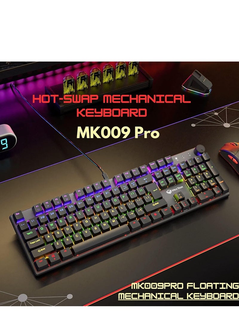 Meetion MK009 Pro Hot Swap Mechanical Keyboard Ergonomic Design Full Key Anti-Ghosting ABS Keycaps High Quality Metal Matte Panel Mechanical switches Gaming keyboards