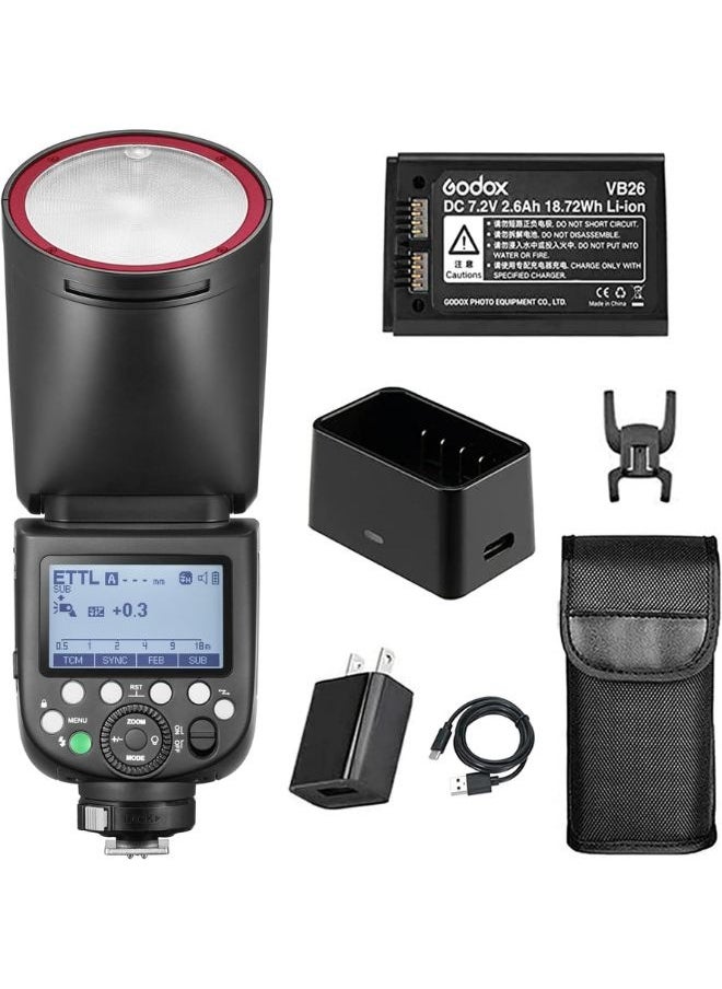 Godox V1-S TTL Camera Flash for Sony – V1 S 76Ws Round Head Speedlight, 2.4G Wireless, HSS 1/8000s, 480 Shots, Li-ion Battery, LED Modeling Lamp – V1S Professional Godox Flash Light
