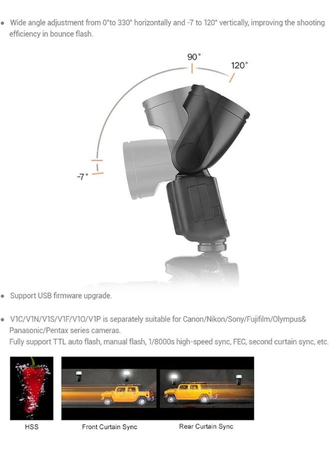 Godox V1-S TTL Camera Flash for Sony – V1 S 76Ws Round Head Speedlight, 2.4G Wireless, HSS 1/8000s, 480 Shots, Li-ion Battery, LED Modeling Lamp – V1S Professional Godox Flash Light