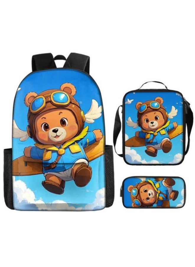 Cartoon three-piece schoolbag with front pocket