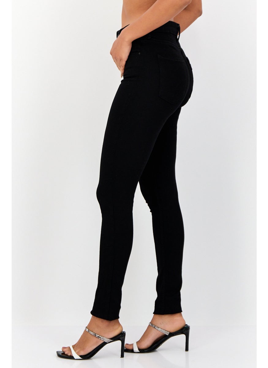 Women Skinny Fit Plain Stretchable Jeans, Black