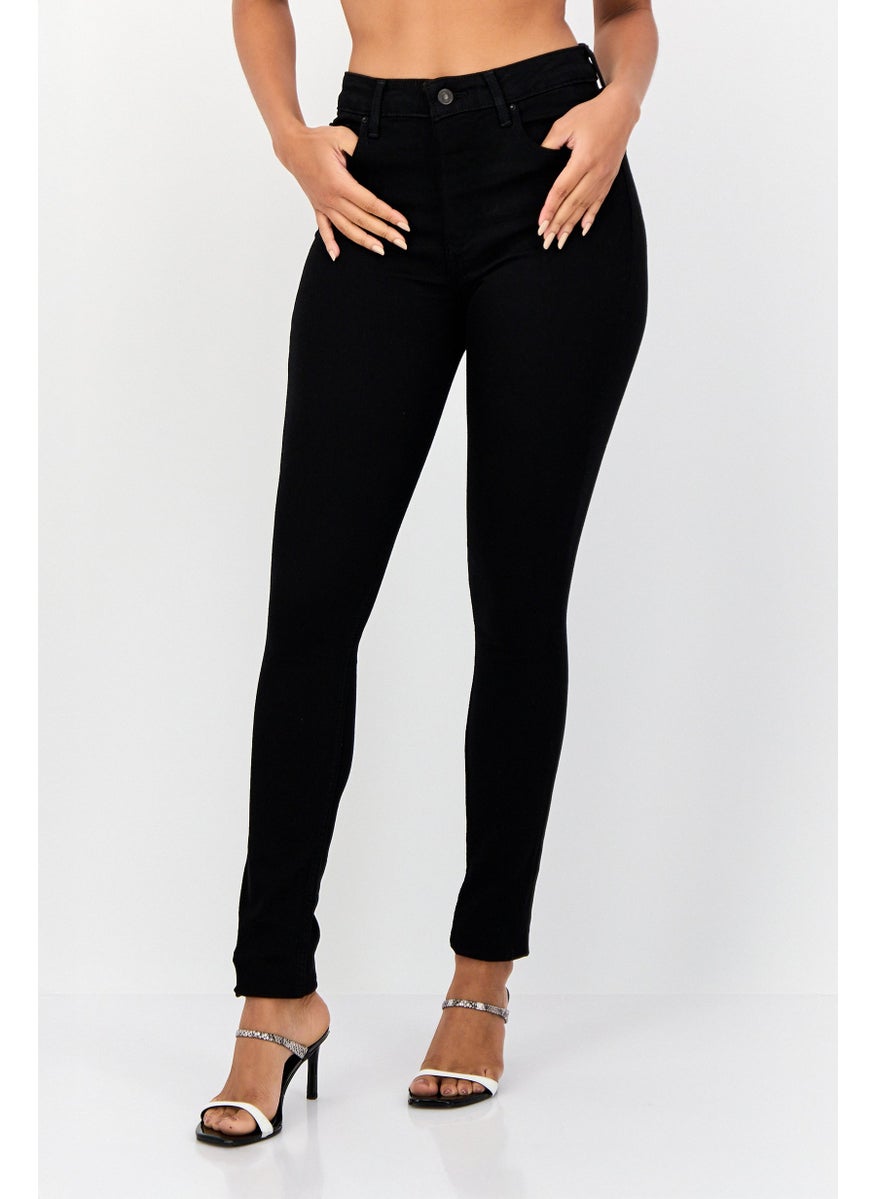 Women Skinny Fit Plain Stretchable Jeans, Black