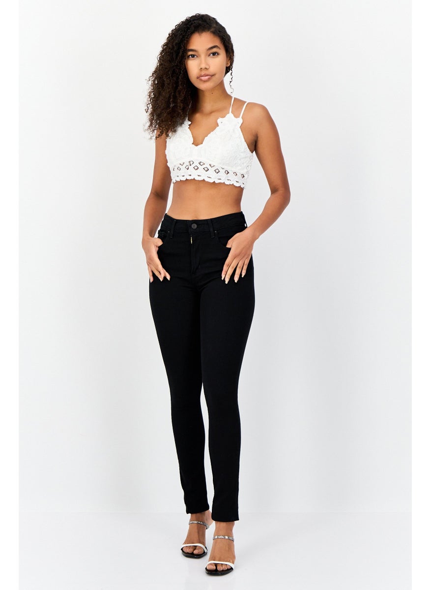Women Skinny Fit Plain Stretchable Jeans, Black