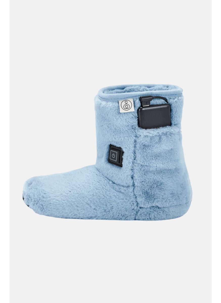Women Faux Fur Slip On Heatable Boots, Blue